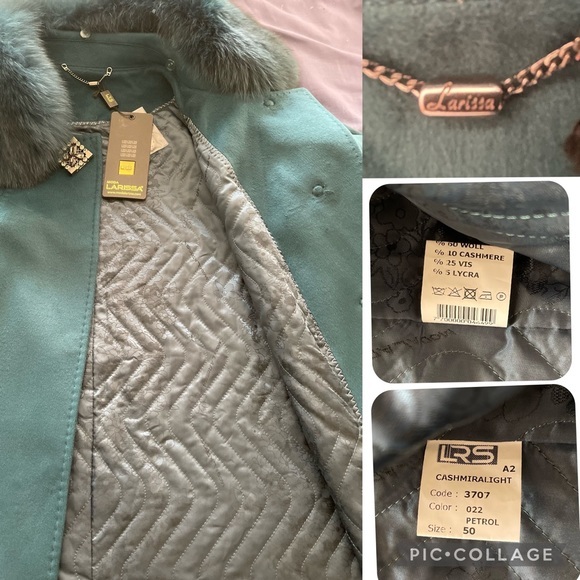 NWT WOMEN PLUS SIZE LONG COAT‎ CASHEMERE BLEND REAL FUR COLLAR RAGLAN SLEEVES - Picture 7 of 13